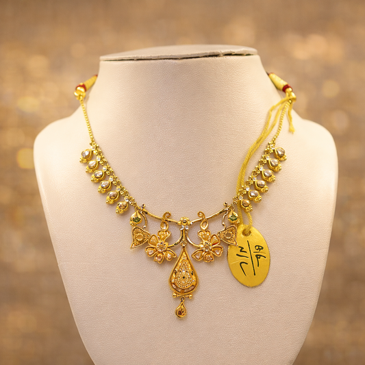 Kanakpushpa Floral Gold Drop Necklace (22KT)