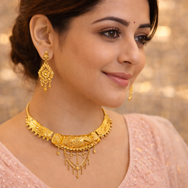 Rajlakshmi Antique Temple Gold Choker (22KT)