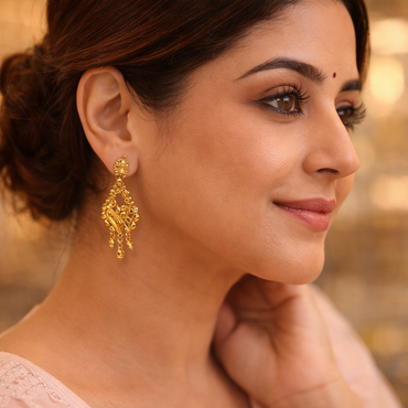 Suryalekha Antique Gold Drop Earrings (22KT)