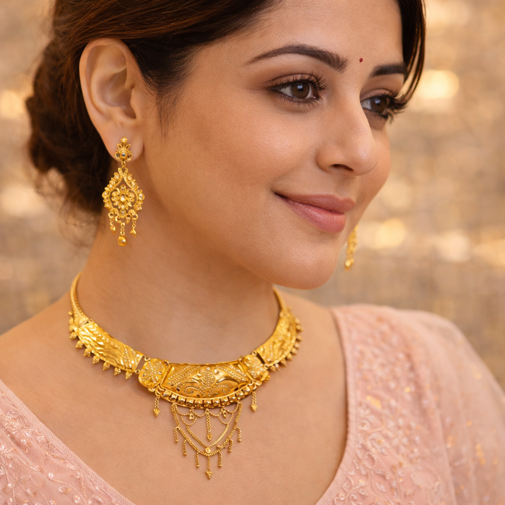 Rajlakshmi Antique Temple Gold Choker (22KT)