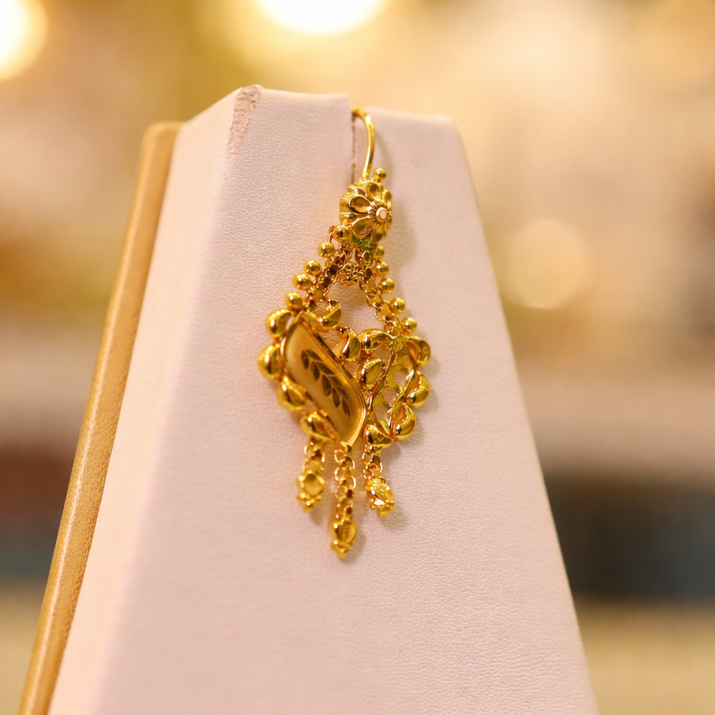 Suryalekha Antique Gold Drop Earrings (22KT)